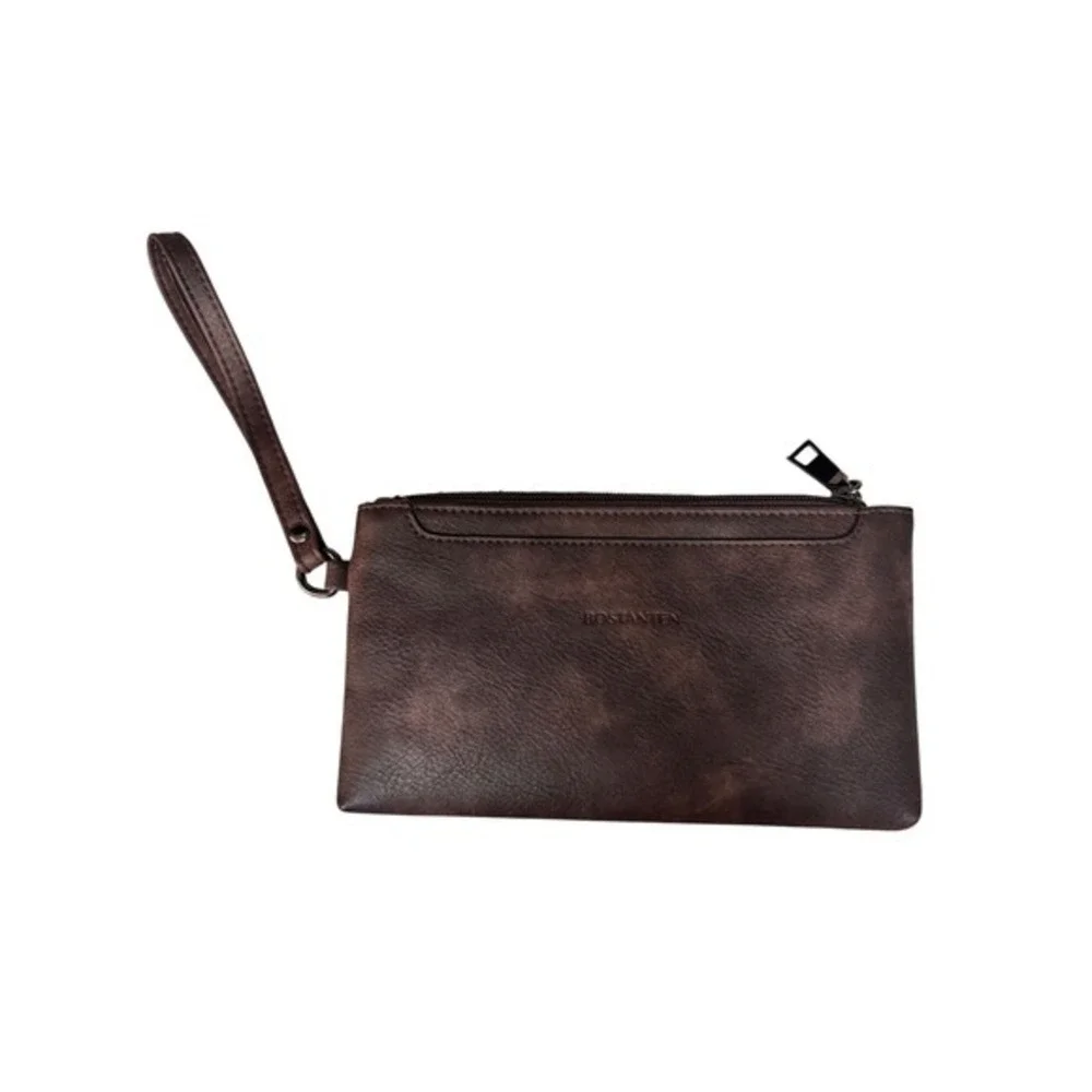 Bostanten Wristlet Clutch Womens OS Brown Excellent Vegan Leather Zip Pouch‎ - Picture 2 of 4